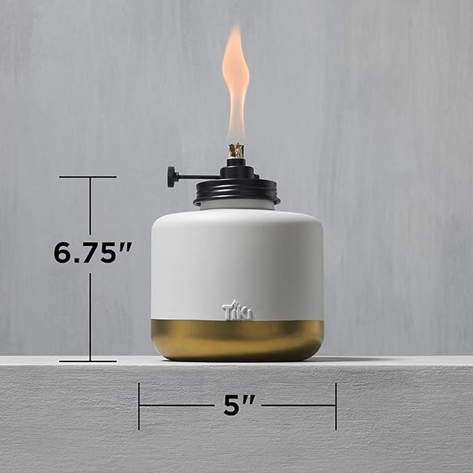 TIKI Brand 1118023 Adjustable Flame Glass Refillable Votive Table Top Torch for Outdoor Yard, Patio and Deck, Gold Dipped Gray Lanterns, 6.75 in