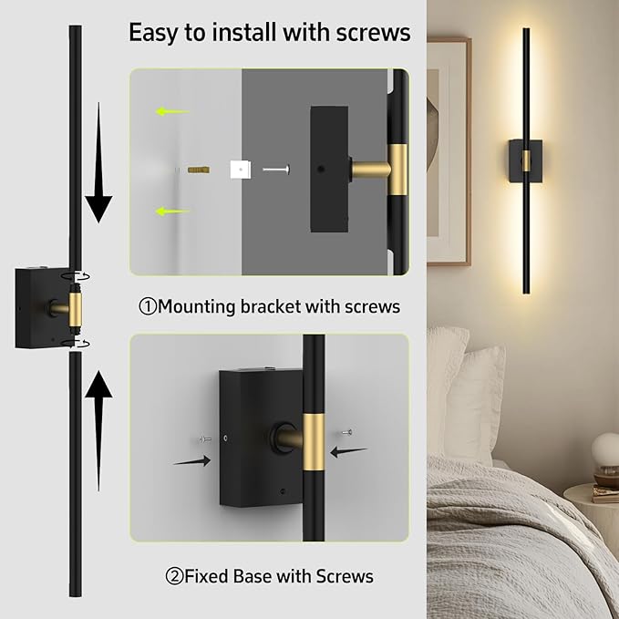 iThird 31.5-Inch Rechargeable Wall Sconces with Remote, Black, Set of 2