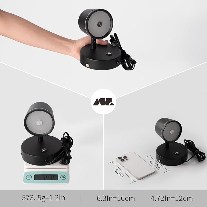 Aisilan Plug in Wall Sconce, Dimmable LED Wall Light with Switch, 7W Adjustable Anti-Glare Bedroom Sconce, Matte Black Aluminum Wall Lamp for Living Room & Bedside