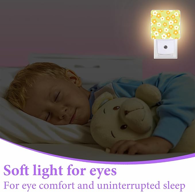 Vintage Groovy Flowers Night Light,Plug-in Night Lights with Dusk-to-Dawn Sensor for Bedroom,Bathroom and Living Room Sleep Friendly lamp 0.5w