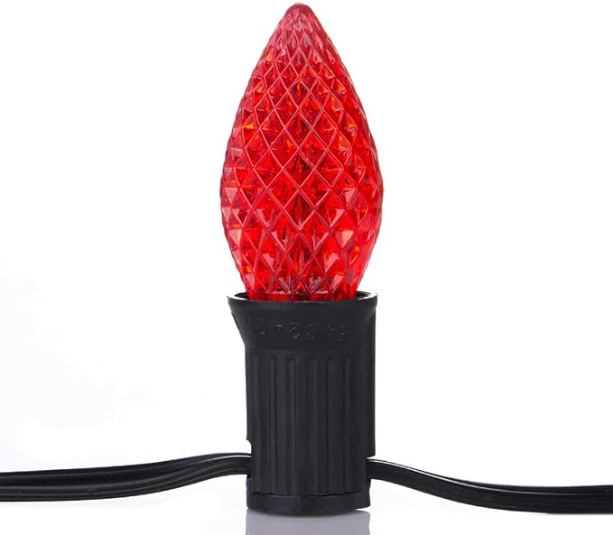 25 Pack C7 Led Replacement Christmas Light Bulb, Shatterproof C7 Led Bulbs for Christmas String Lights, E12 Candelabra Base, Commercial Grade Dimmable Holiday Bulbs, Red