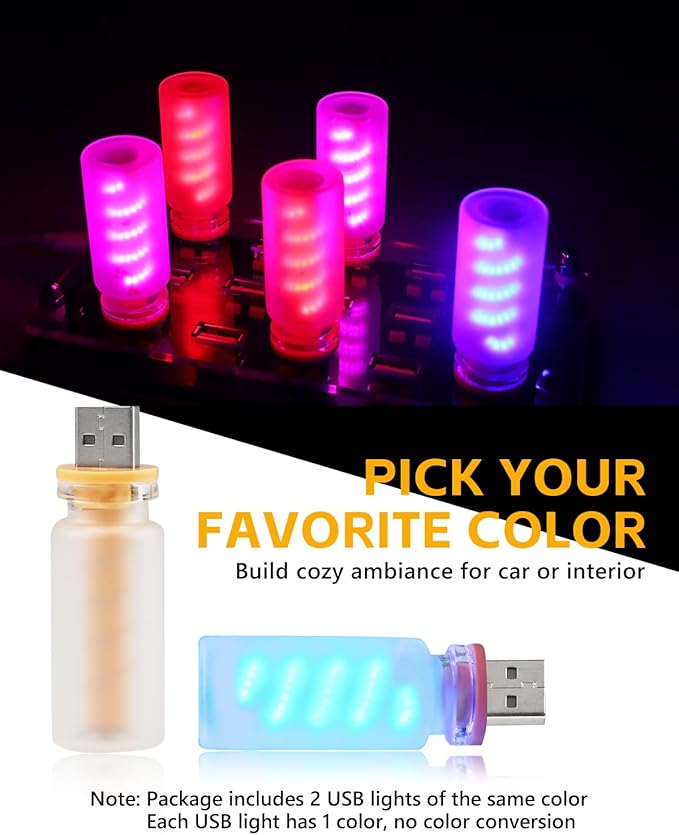 2PCS USB Lights for Car, Touch Adjustment Lights, Plug in USB Car Interior Ambient Light, Mini Spiral LED USB Night Light for Camping, Party, Holiday Decoration, Bedroom (Blue)