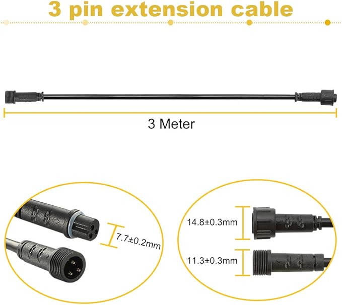 FVTLED 3m 9.84ft 3Pin Extension Cable Wire with Male and Female Connectors at Both Ends for Dual Color Temperature CCT Deck Lights,Pack of 1