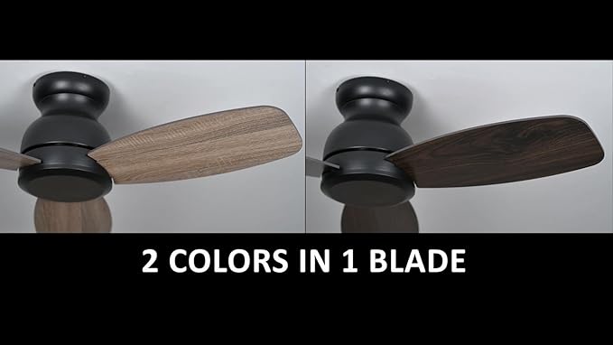 Carro 44 Inch Flush Mount Ceiling Fan without Lights, Black Ceiling Fan with Remote Low Profile, 10-Speed Reversible DC Motor, 3 Dual Finish Blades, Indoor for Bedroom