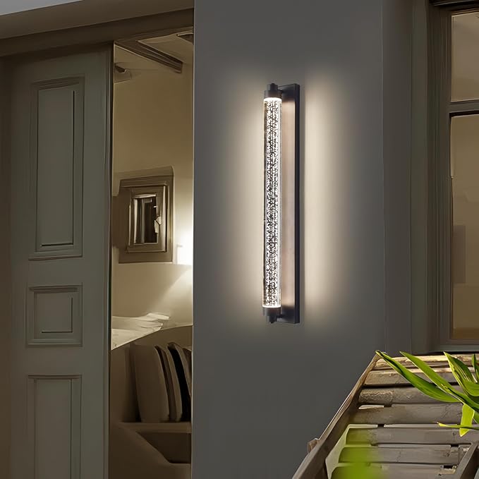 Bubble Crystal Outdoor Wall Lights, 31.4inch LED Modern Wall Mounted Sconce, 3000K-6500K Dimmable Waterproof Outside Lighting Fixtures for House, Porch, Garage, Garden, Bathroom, Indoor