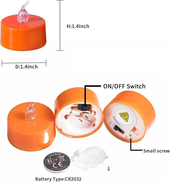 LANKER 24 Pack Orange Tea Lights Candles, Flickering Warm Yellow Flameless LED Tealights, Long Lasting Battery Operated Fake Candles, Decoration for Wedding, Halloween and Christmas (Orange)