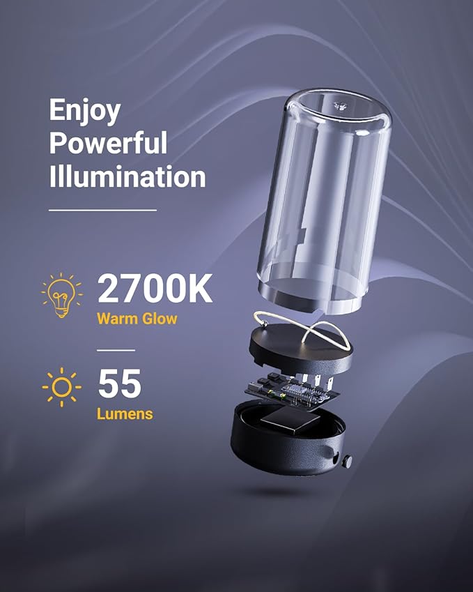 Sunco Magnetic Filament Light Rechargeable Table Lamps Minimalist Flexible LED Camping Lamp Dimmable Cordless 1W 55 LM 2700K Soft White 3-Step Dimming 10%-100% USB-C Rechargeable.