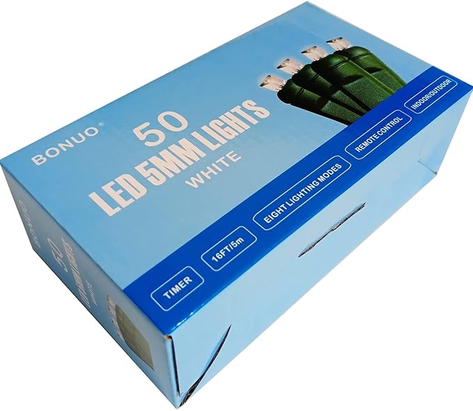 Battery Operated Christmas Lights, 16.5ft 50 LED Wide Angle 5mm String Lights with Remote Timer 8 Modes for Indoor Outdoor Party Garden Wreath Xmas Tree Decor (White)