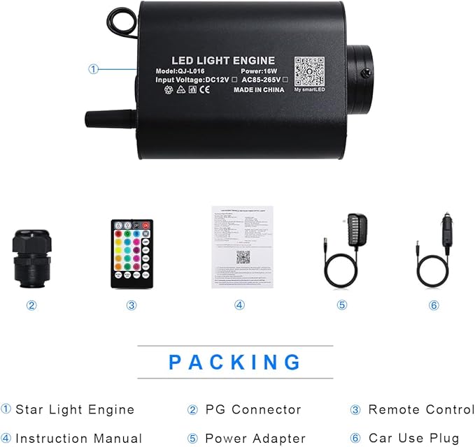 AMKI RGBW 16W Sound Mode Light Source Engine Driver Remote/APP Control Starlight Box Motor for Fiber Optic Star Ceiling Light Kit