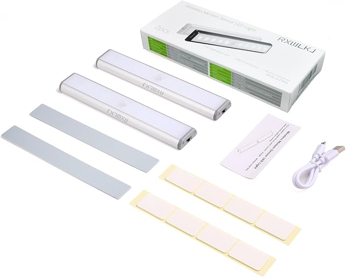 Stick-on Anywhere Portable Little Light Wireless LED Under Cabinet Lights 10-LED Motion Sensor Activated Night Light Build in Rechargeable Battery Magnetic Tap Lights for Closet, Cabinet