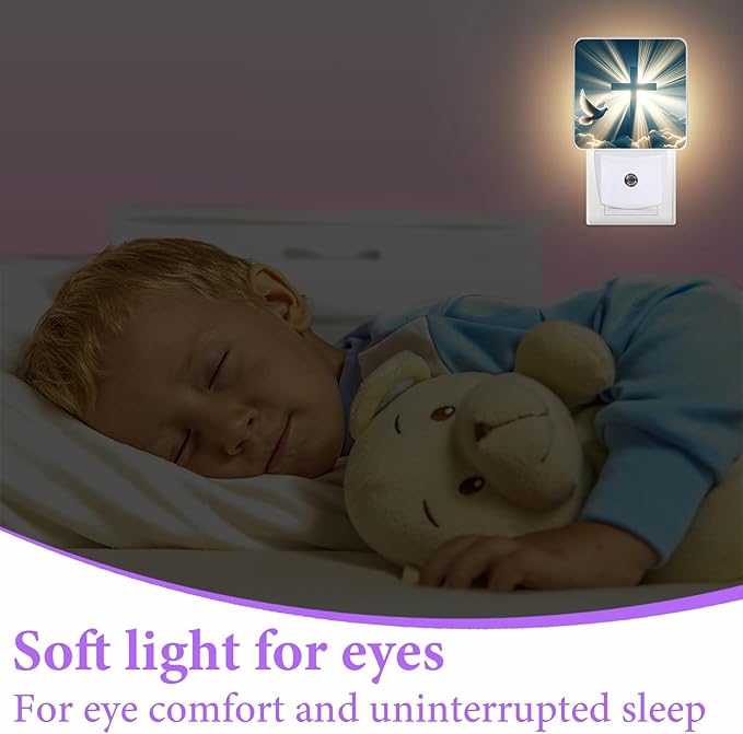 Cross Heaven Night Light,Plug-in Night Lights with Dusk-to-Dawn Sensor for Bedroom,Bathroom and Living Room Sleep Friendly lamp 0.5w