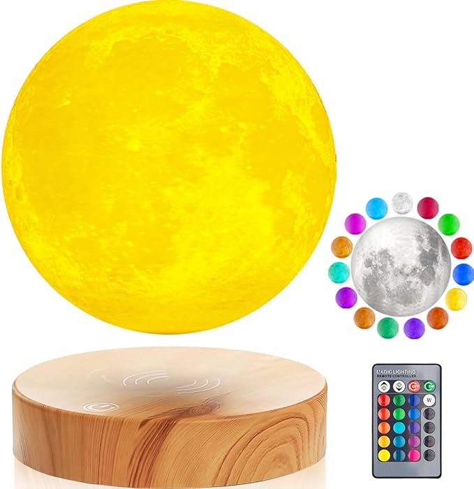 VGAzer Magnetic Levitation Moon Lamp Night Lamp-3D Print 16 Colors Floating Moon Lamp Remote,Home Decor Gadgets & Tools, Romantic Gifts for Family Friends Lovers