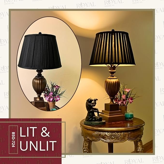 Royal Designs, Inc. Empire English Pleat Lamp Shade, BSO-724-14BLKGL-2, 10 x 14.5 x 10, Black, Set of 2