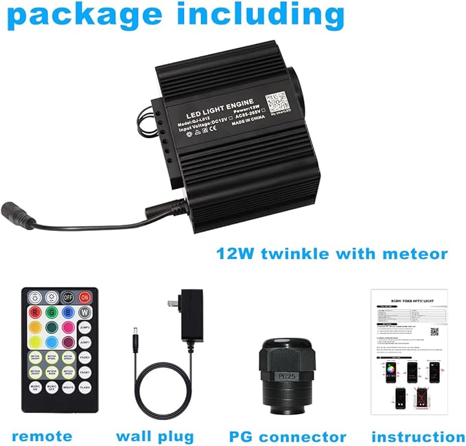 AZIMOM 2-in-1 Twinkle 12W Fiber Optic Starlight Box with Pure White Meteor, Sound Activated APP/Remote RGBW Light Source Driver Pure White Shooting Star for Car Home Star Lighting Decor