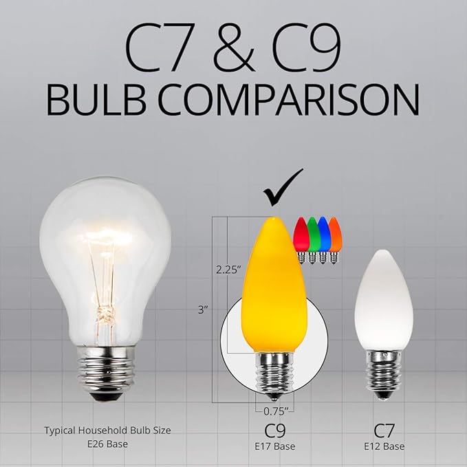 Wintergreen Lighting 100 C9 OptiCore LED Commercial Outdoor Christmas Lights – Heavy Duty Christmas String Lights; Green Wire (100 ft, Multicolor Smooth/Opaque)