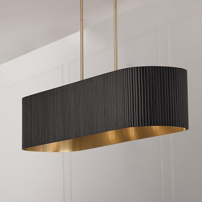 Capital Lighting 850751KR Donovan Mid-Century Modern Artisan Luxe Fluted Mango Wood Linear Chandelier, 5-Light 500 Total Watts, 9" H x 44" W, Black Stain and Matte Brass