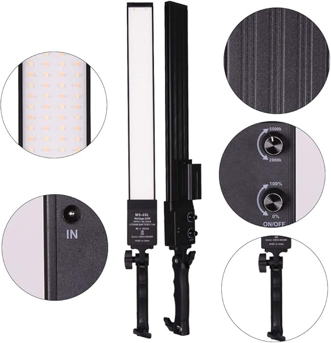 LED Video Light Battery Powered Photography Light Portable Handheld Wand,Dimmable 2800-5500K Photo Studio Light Kit with NP-550 Li-ion Battery and Stand for Portrait, YouTube,Outdoor Video