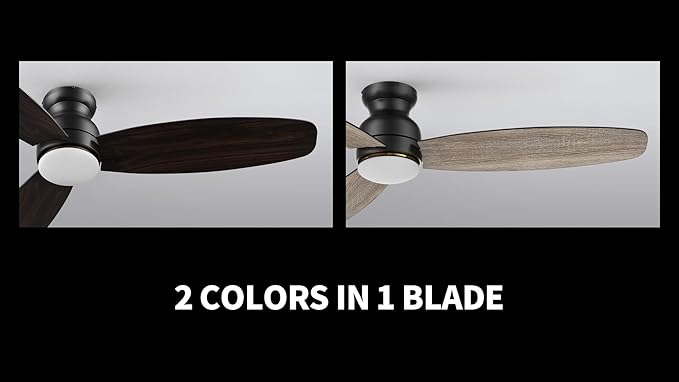 Carro 60 Inches Black Ceiling Fan with Light Flush Mount, DC 10 Speeds Silent Ceiling Fan with Remote, 3 Dual Finish Blades, 3 Light Colors Dimmable, for Living Room, Bedroom