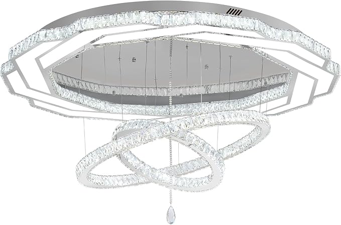 Flashing God Extra Large Chandelier Dia 55" Chrome Chandeliers Flush Mount Chandelier for Living Room Bedroom Dining Room Hallway Dimmable 3 Rings Chandeliers