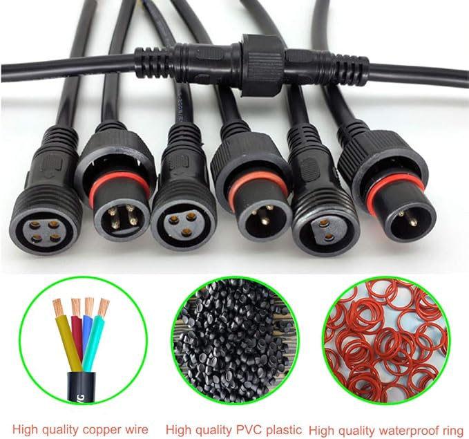 4 Wire Plug Connector,16AWG Male Female Plug LED Connector with IP65 Waterproof Wire Connectors,20CM Extension Cable for Car,LED Strip Lights.