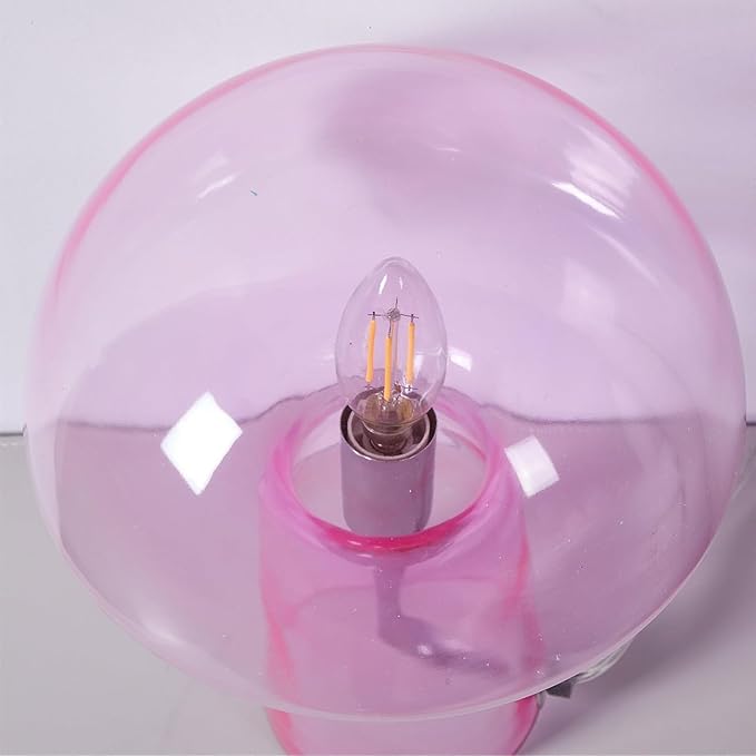 Urban Lifestyle Hot Pink Mushroom Lamp,12" Glass Novelty Table Light, Plug-in Retro Decor for Bedroom, Living Room, Dorm