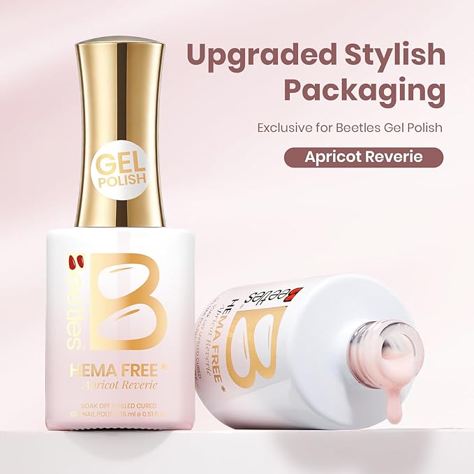 Beetles Apricot Reverie Nude Gel Polish - 15ML Full Size Neutral Jelly Nude Pink Nail Polish Base Color Nail Concealer Sheer Translucent Effect Soak Off UV French Nail Art Salon DIY Manicure Gifts