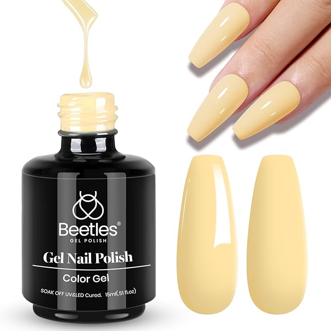 Beetles Yellow Gel Polish - Lemon Chiffon 15ML/0.51Fl Oz, Pastel Yellow Gel Nail Polish, Soak Off UV LED Lamp Pastel Nails Art, Long-Lasting Manicure Salon DIY Home Easter Spring Nails