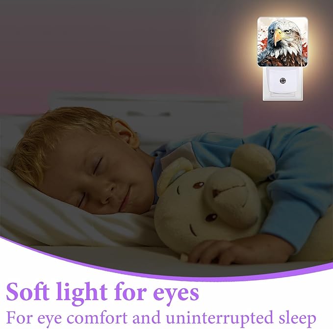 American Flag Eagle Night Light,Plug-in Night Lights with Dusk-to-Dawn Sensor for Bedroom,Bathroom and Living Room Sleep Friendly lamp 0.5w