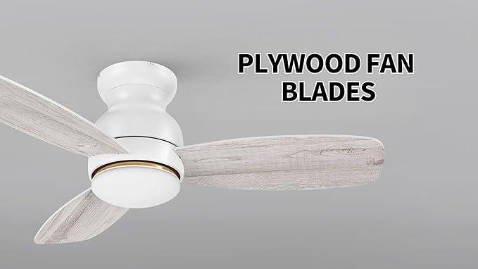 Carro 44 Inches White Ceiling Fan with Light Flush Mount, DC 10 Speeds Silent Ceiling Fan with Remote, 3 Dual Finish Blades, 3 Light Colors Dimmable, for Living Room, Bedroom