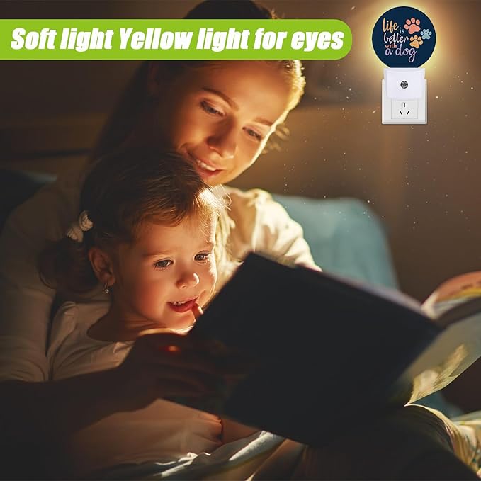 Dog Paw Night Light,Plug-in Night Lights with Dusk-to-Dawn Sensor for Bedroom Bathroom and Living Room Sleep Friendly lamp Life is Better with A Dog