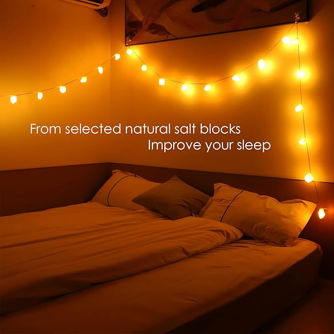 Himalayan Salt String Lights with Switch, 20 Natural Salt Block LED Light with USB Interface Suitable for Decorating Home, Bedrooms, Fireplaces(Total Length: 11.5 Feet)