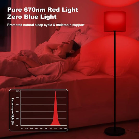 Floor Lamp with Red Light - 670nm Red Night Light for Sleep, 3CCT LED Standing Lamp with Remote, Dimmable Modern Floor Light with Timer and Memory, Sturdy Iron Base, Linen Shade, for Bedroom