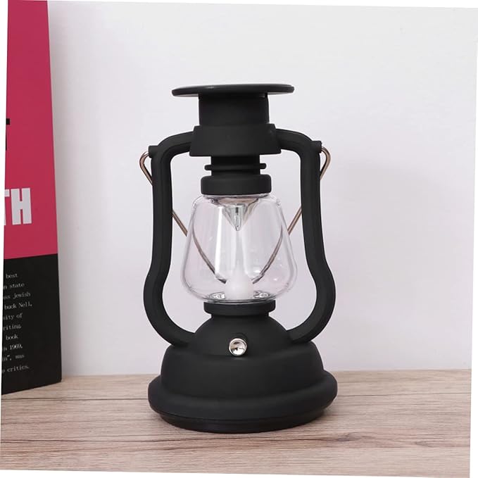 Rechargeable Solar Retro Horse Lantern Portable Multi Function Camping Light with Hand Power Lantern for Hiking Emergency Use Black