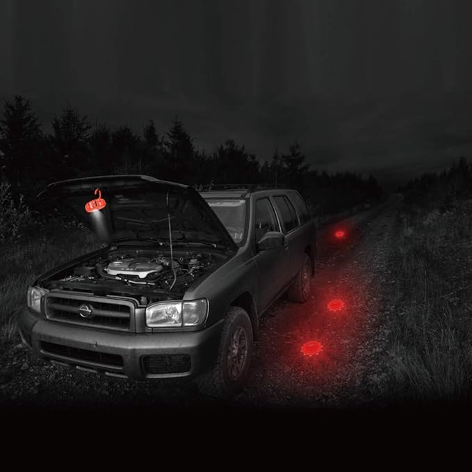 USB Rechargeable LED Road Flares Emergency Lights-Roadside Warning Car Safety Beacon Flashing Disc Flare Kit with Magnetic Base for Vehicles & Boat | 3 Beacon Disc Pack