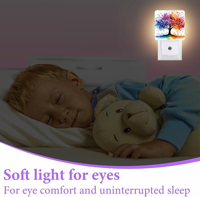 Colorful Trees Night Light,Plug-in Night Lights with Dusk-to-Dawn Sensor for Bedroom,Bathroom and Living Room Sleep Friendly lamp 0.5w