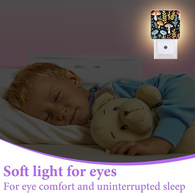 Mushroom Night Light,Misty Forest Plug-in Night Lights with Dusk-to-Dawn Sensor for Bedroom,Bathroom and Living Room Sleep Friendly lamp 0.5w