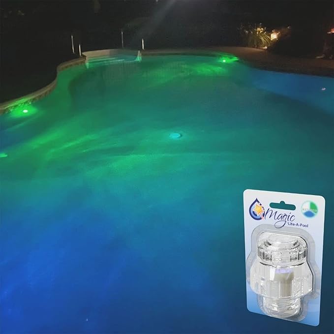 | New and Improved | Jet with LED Lights Provide Mood Pool Lighting w/o Batteries | Powered by Pool Jets | No Tools Req’d Simply Screw in & Replace Your Standard 1.5” Jet Return