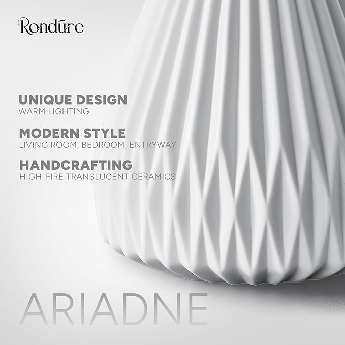 RONDURE 9.1" Modern Ceramic Table Lamp, Modern Bedside Lamps for Bedroom, Living Room and Nightstand, White Translucent Ceramic Shade, Warm Ambient Lighting, Home Decor