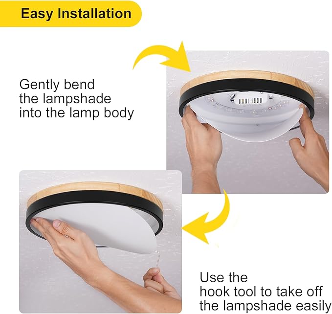 Modern Black Ceiling Light, Wood LED Close to Ceiling Lighting Fixtures, Round Flush Mount Ceiling Lamp for Kitchen Bedroom Bathroom Laundry Room Nursery Room Hallway(15.74 Inch)