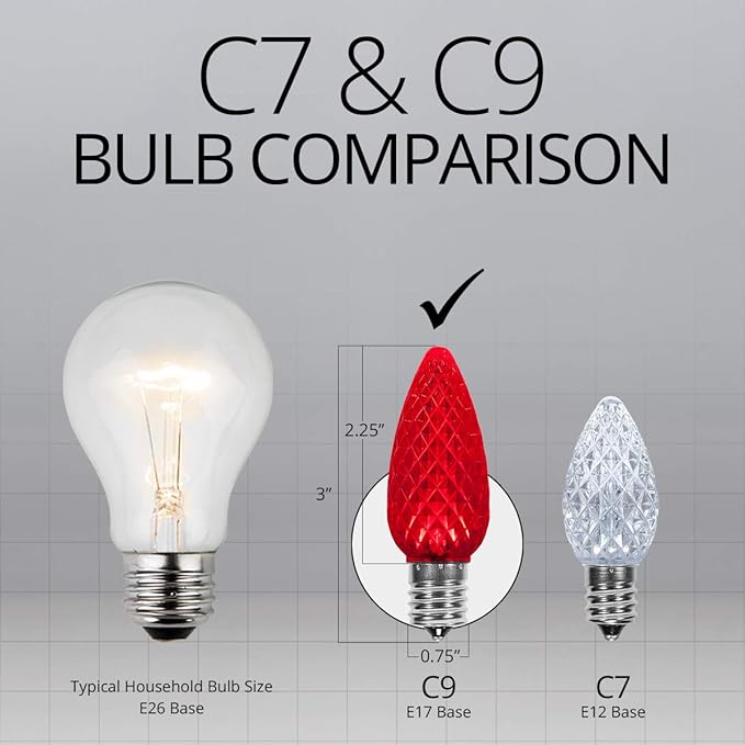 Wintergreen Lighting 50 C9 OptiCore LED Commercial Outdoor Christmas Lights – Heavy Duty Christmas String Lights; Green Wire (50 ft, Red)