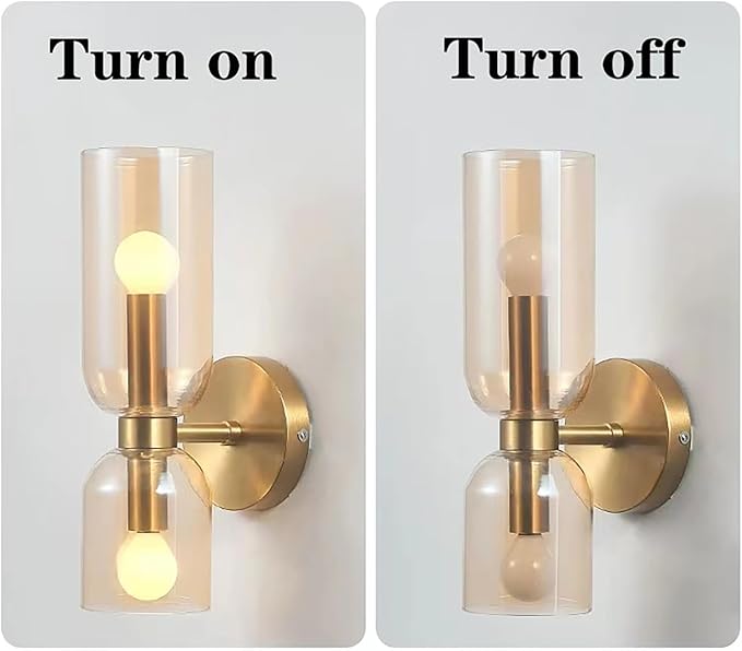 Sconces Wall Lighting Gold Wall Sconce Set of Two 2-Light Vintage Bathroom Vanity Light with Amber Shade Satin Brass Finish for Living Room Corridor (Gold+Amber)