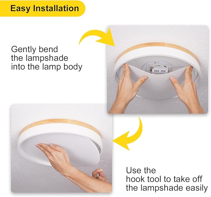 Modern Wood Ceiling Light, White LED Close to Ceiling Lighting Fixtures, Round Flush Mount Ceiling Lamp for Kitchen Bedroom Bathroom Laundry Room Nursery Room Hallway(15.74 Inch)