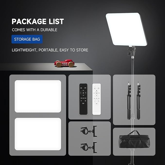 Studio Lights for Video Recording, 2-Pack 14 Inch LED Video Light Panel Kit with 70.8" Tripod Stand, Photography Lighting Kit with Phone Holder, 50W Stream Light for Video Recording and Photography