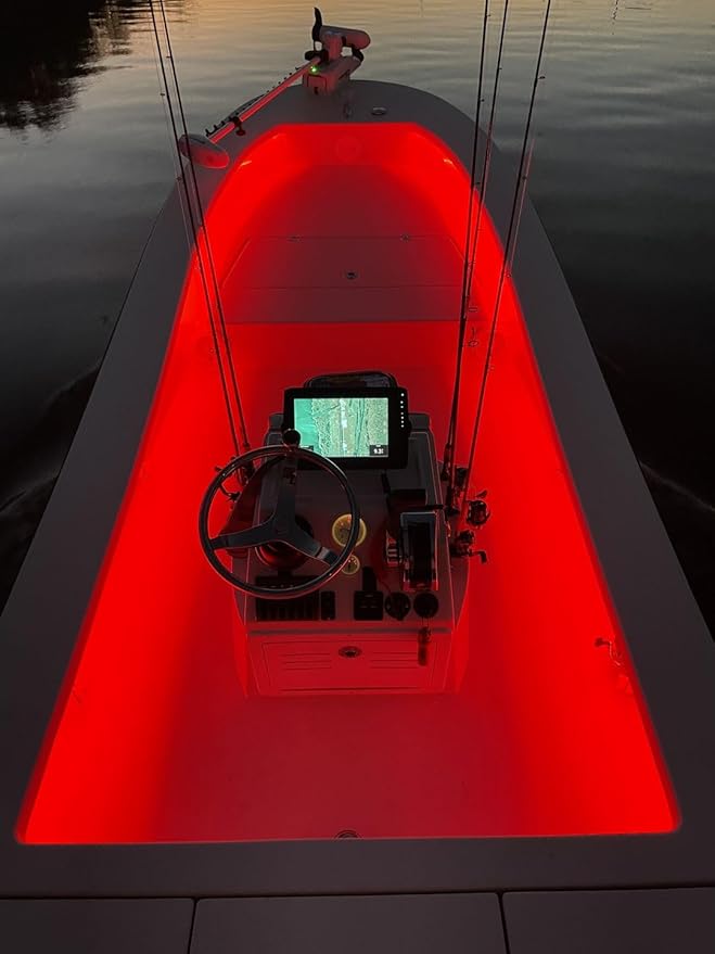 T-Toplights 6FT RED Marine Submersible LED Strip | 12V Boat Lights | IP68 Waterproof LED Tape | Under Gunnel