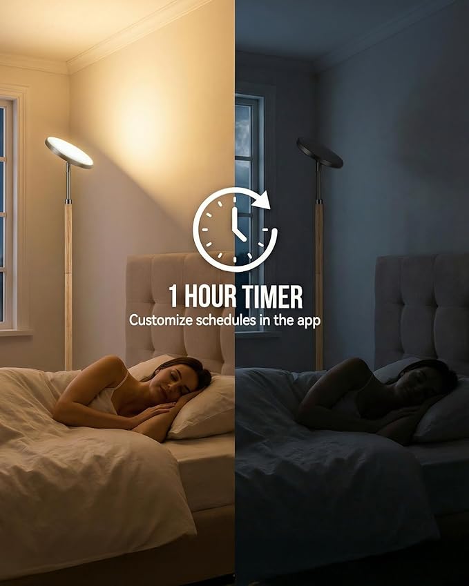 JOOFO Wood Torchiere Floor Lamp, Super Bright Stepless Dimmable LED Uplight Standing Lamp with Remote Adjustable Color Temperature 3000K–6500K with Timer for Living Room Bedroom Office Reading