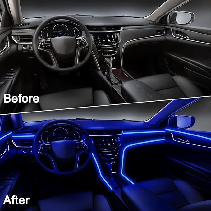 Interior Car Lights with Wireless APP and Remote Control, 5 in 1 RGB Ambient Lighting Kit with 236 inches Fiber Optic, 16 Million Colors Car Neon Strip with Music Mode