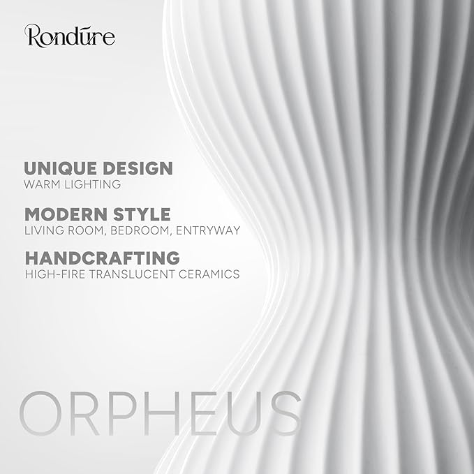 RONDURE 15.8" Modern Ceramic Table Lamp, Modern Bedside Lamps for Bedroom, Living Room and Nightstand, White Translucent Ceramic Shade, Warm Ambient Lighting, Home Decor