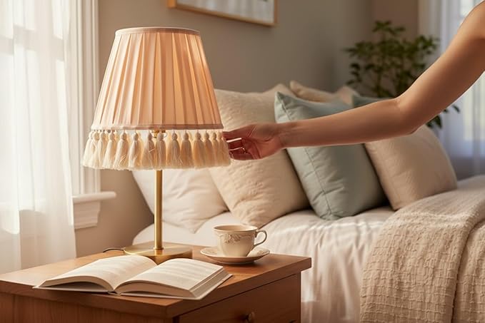 Tristan Home Round Pleated Lamp Shade with Tassels 9x14x12inches (The Height 12inch Includes Tassels) (Creamy Latte Brown)