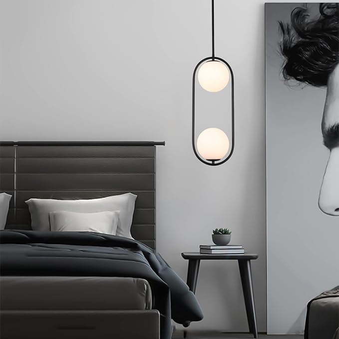 Modern Style Pendant Lighting Mid Century Pendant Light Fixture Hanging Lighting Fixture Vintage Style with White Globe Glass Lampshade Pendant Chandelier for Kitchen Island Dining Room Bedroom