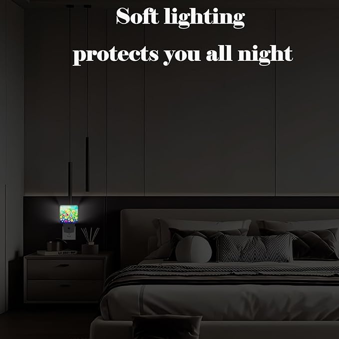 Colorful Countryside Wildflowers Night Light,Plug Into Wall Decor for Stairway,Hallway,Kitchen,Dusk to Dawn Sensor Nightlights for Boys/Girls/Women/Men Room Gifts
